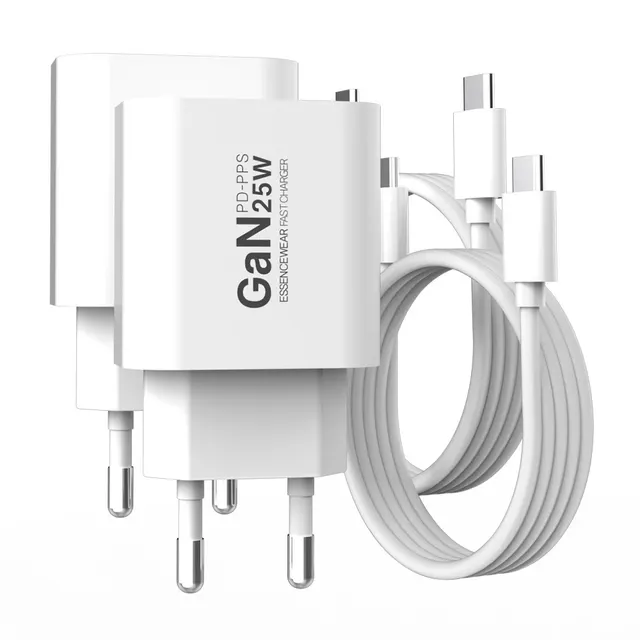 에센스웨어 25W PD PPS GaN C타입 초고속 충전기 + 60W C to C 1m 케이블 세트, 화이트, 2세트