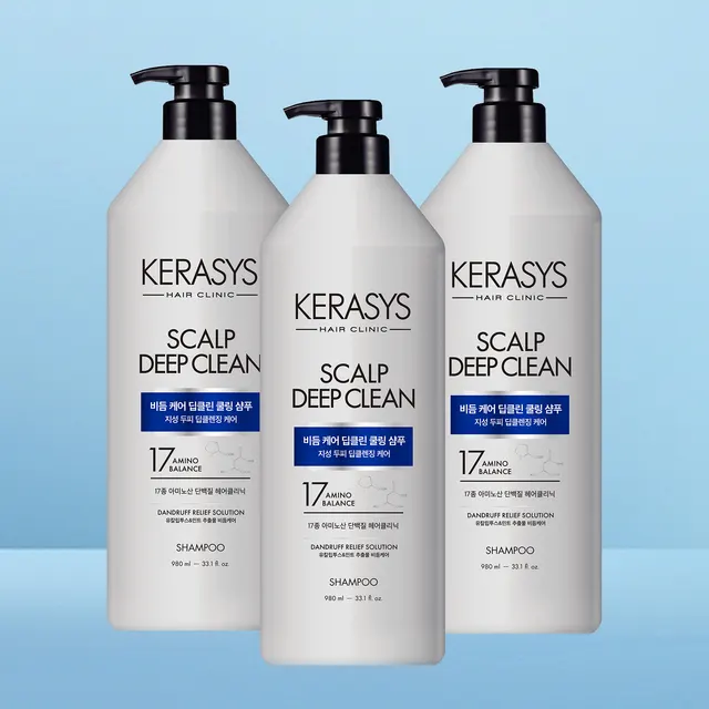 케라시스 두피 비듬케어 딥클린 쿨링 단백질 샴푸, 980ml, 3개