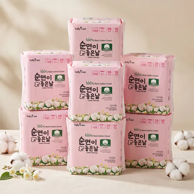 샐리의법칙 순면이좋은날 생리대, 대형, 10매, 7팩