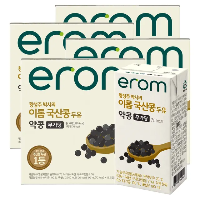 이롬 황성주박사의 무가당 국내산 약콩 두유, 190ml, 16팩, 4박스