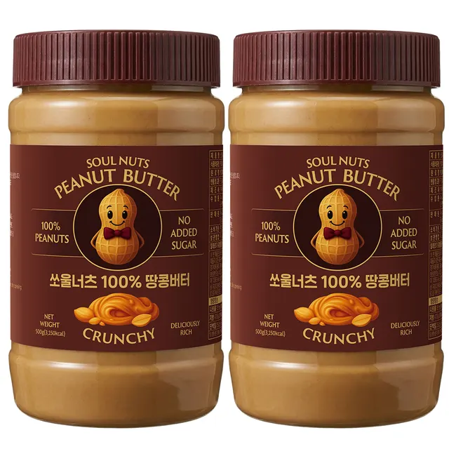 쏘울너츠 100% 땅콩버터 크런치, 500g, 2개
